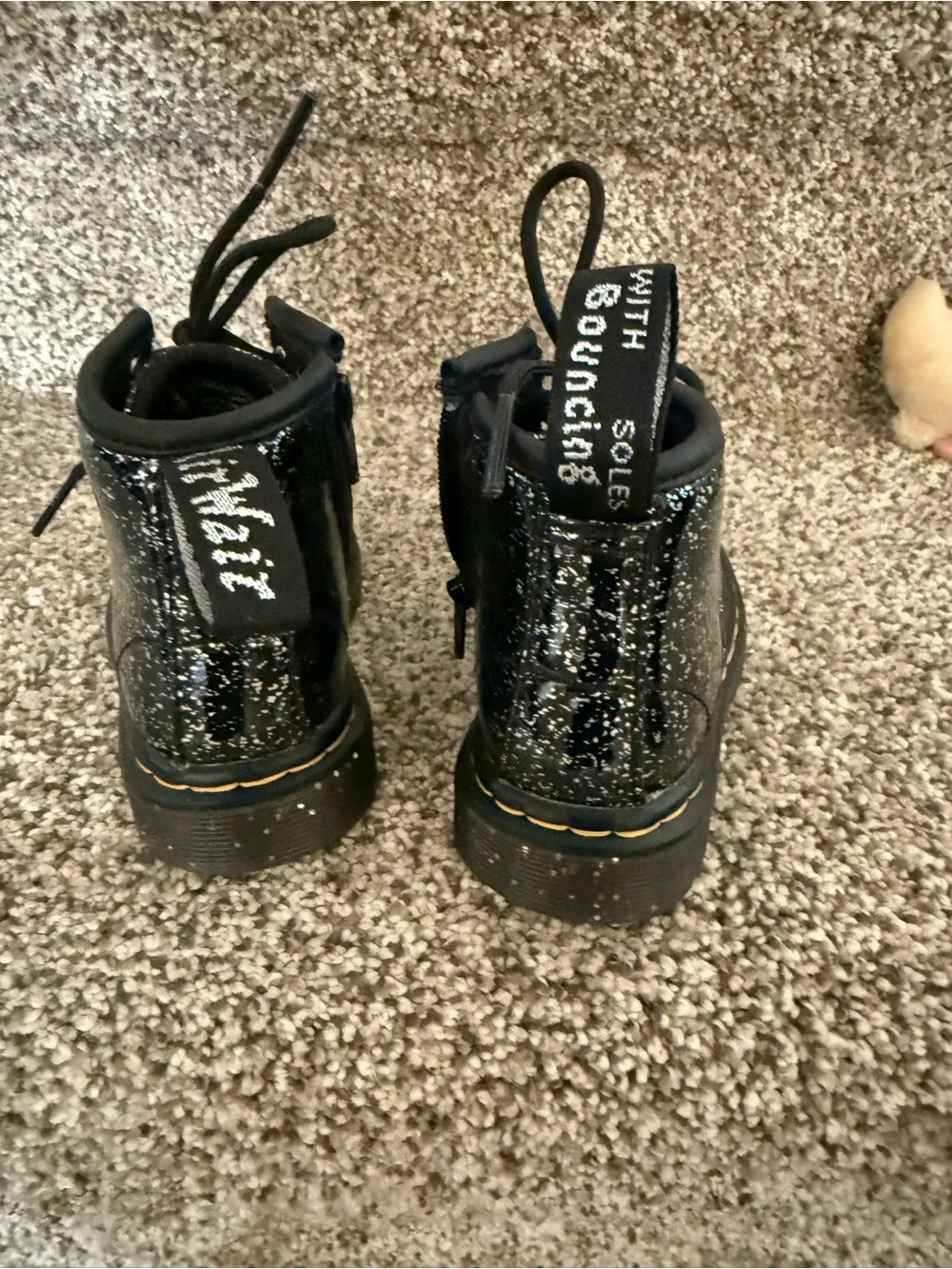 Dr. Martens Toddler Black Glitter Lace-Up Boots with Silver Speckle Size 4